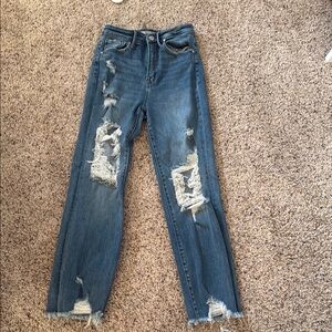 Woman’s Distressed Blue Straight Leg Jeans